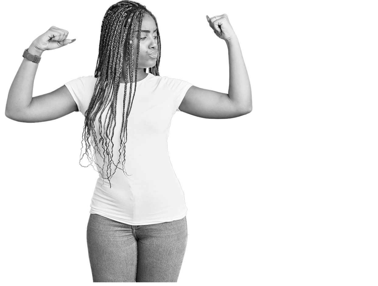 Young african american woman with braids wearing casual clothes showing arms muscles smiling proud. fitness concept. 